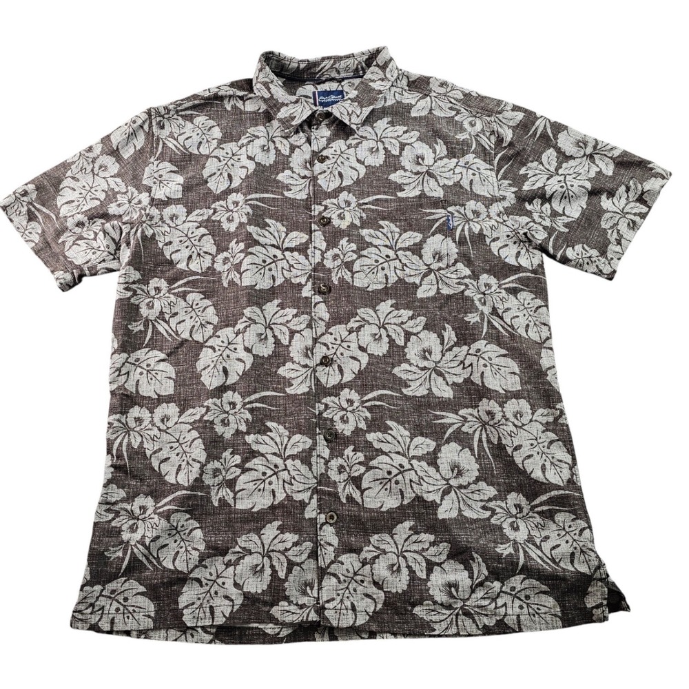 Jack O'Neill Hawaiian Shirt Mens XL Dark Brown Leaf Print Short Sleeve Button-Up